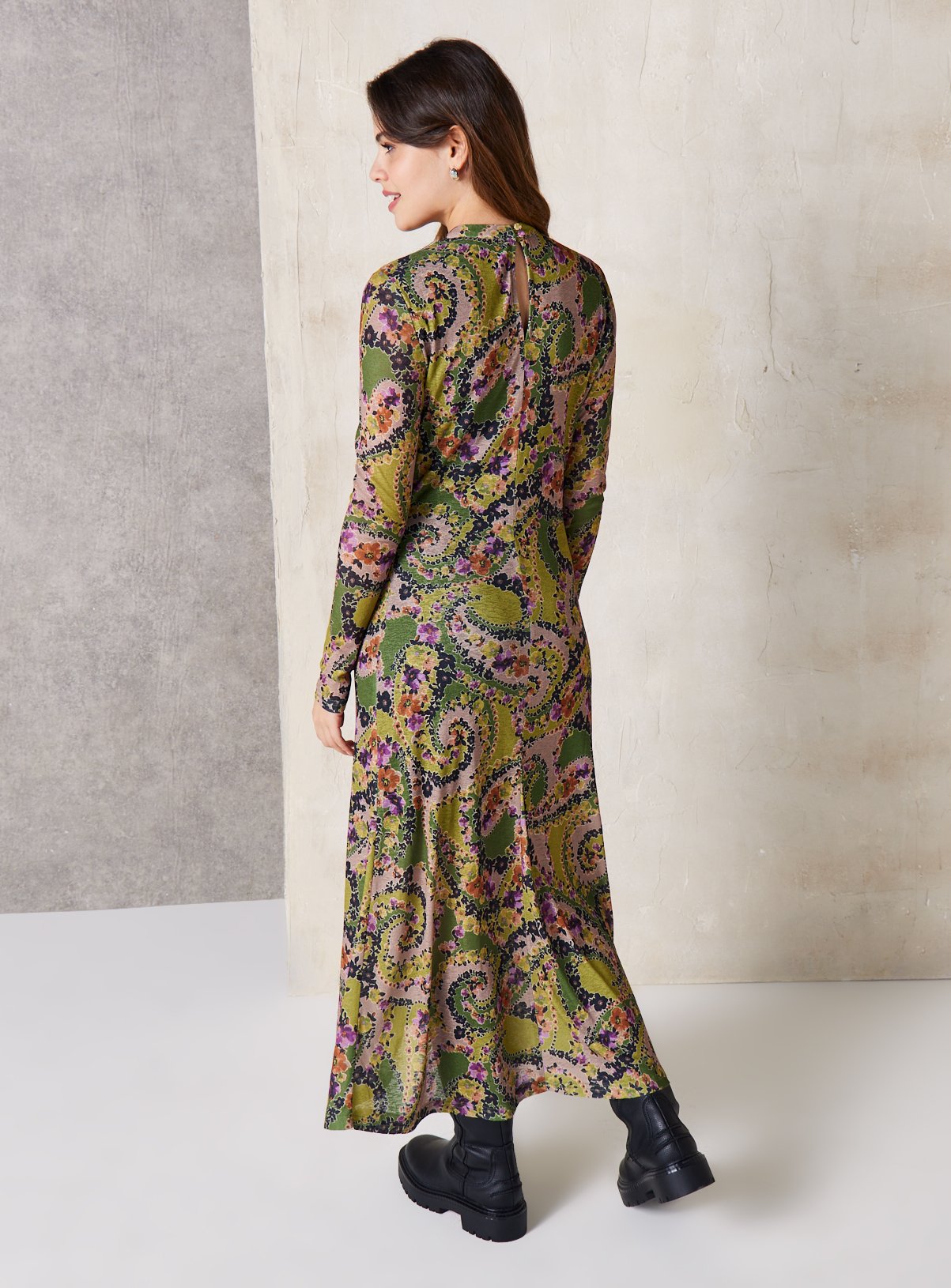 EVERBELLE Jacquard Paisley Print Ruched Jersey Dress 8 - Image 4 thumbnail